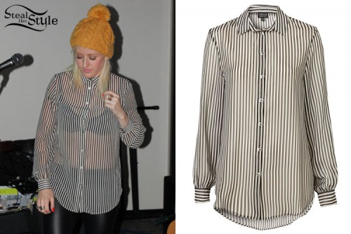 Ellie Goulding: Sheer Striped Shirt