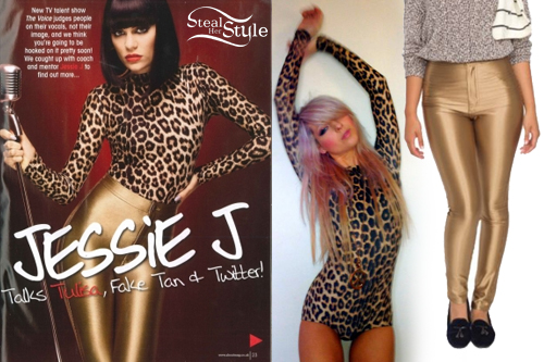 Jessie J: Leopard Bodysuit & Gold Pants