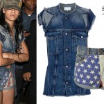 Rihanna: American Flag Shorts, Margiela Denim Jacket