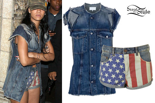 Rihanna: American Flag Shorts, Margiela Denim Jacket