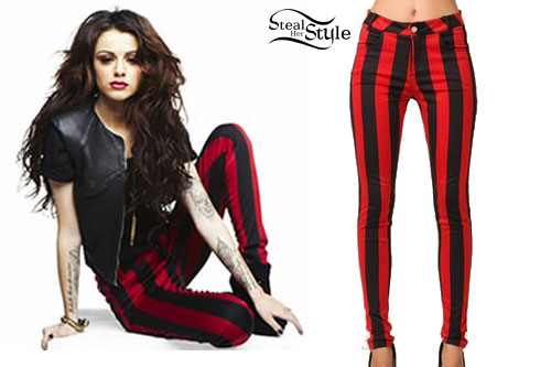 Cher Lloyd: Motel Red and Black Striped Jeans