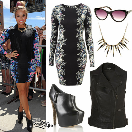 Demi Lovato: Bodycon Dress, Leather Vest