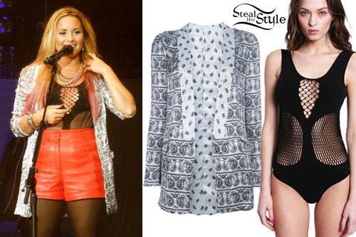 Demi Lovato: Paisley Blazer, Fishnet Bodysuit
