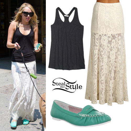 Miley Cyrus: Lace Maxi Skirt Outfit