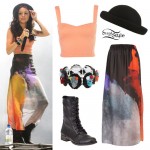 Cher Lloyd: Smoke Print Skirt Outfit