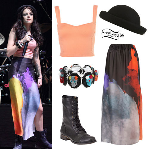 Cher Lloyd: Smoke Print Skirt Outfit