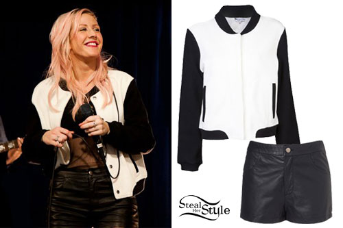 Ellie Goulding: Black & White Varsity Jacket