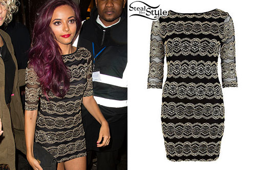 Jade Thirlwall: Lace Stripe Dress