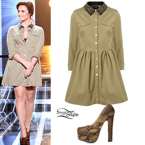 Demi Lovato: Studded Shirt Dress, Platform Heels