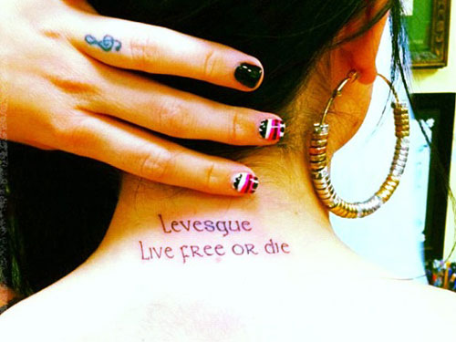 JoJo "Levesque, Live Free Or Die" tattoo