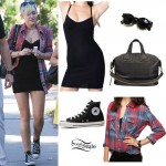 Miley Cyrus: Underwire Dress, Plaid Shirt
