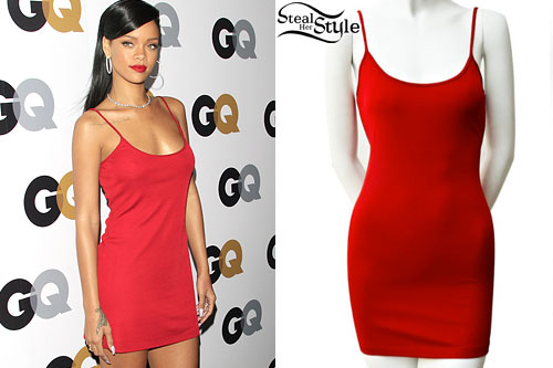 Rihanna: Red Tank Mini Dress