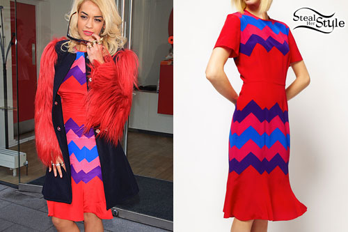 Rita Ora: Red Zig Zag Dress