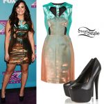 Demi Lovato: Metallic Cut Out Dress