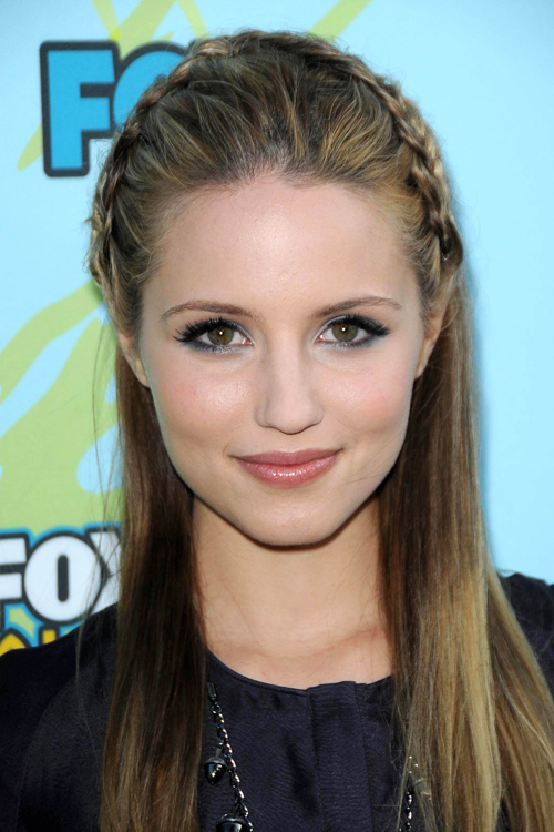 Dianna Agron Straight Light Brown Crown Braid Hairstyle | Steal Her Style
