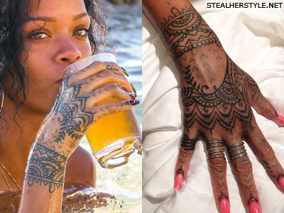 Rihanna Henna Design Back of Hand, Finger Tattoo | Steal Her Style