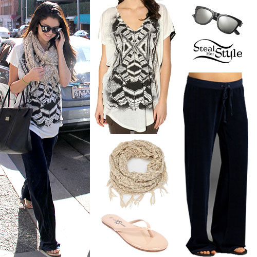 Selena Gomez: Oversized Tee, Velour Pants | Steal Her Style