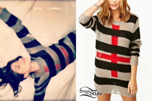 Christina Perri: Gray & Black Striped Sweater