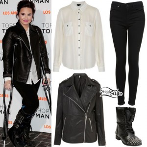 Demi Lovato: White Shirt, Leather Jacket | Steal Her Style