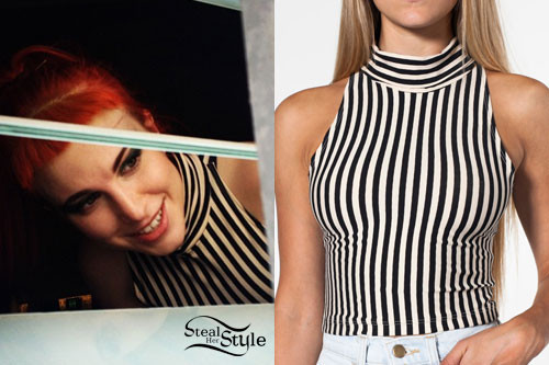 Hayley Williams: Striped Sleeveless Turtleneck