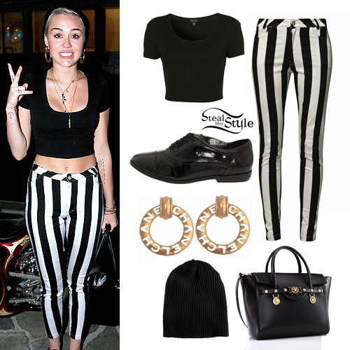 Miley Cyrus: Striped Jeans, Cropped Tee | Steal Her Style