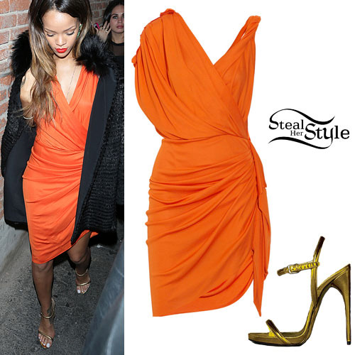 Rihanna: Draped Orange Dress