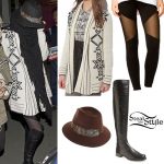 Selena Gomez: Mesh Panel Leggings, Print Cardigan