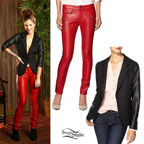 Cassadee Pope: Leather Blazer, Red Pants