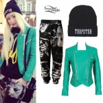 Iggy Azalea: Green Biker Jacket, Trapstar Beanie
