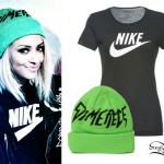 Kat Graham: Green Beanie, Nike T-Shirt