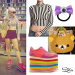 Kerli: Rainbow Platform Sneakers, Striped Crop Top