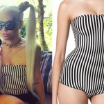 Kerli: Striped Strapless Bodysuit