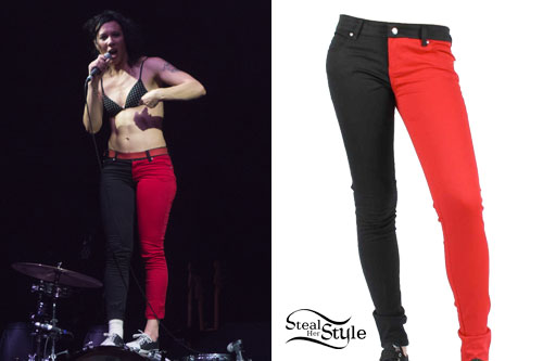 Kim Schifino: Red & Black Split Leg Jeans