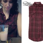 LIGHTS: Burgundy Sleeveless Plaid Shirt