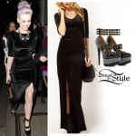 Perrie Edwards: Velvet Maxi Dress, Studded Heels