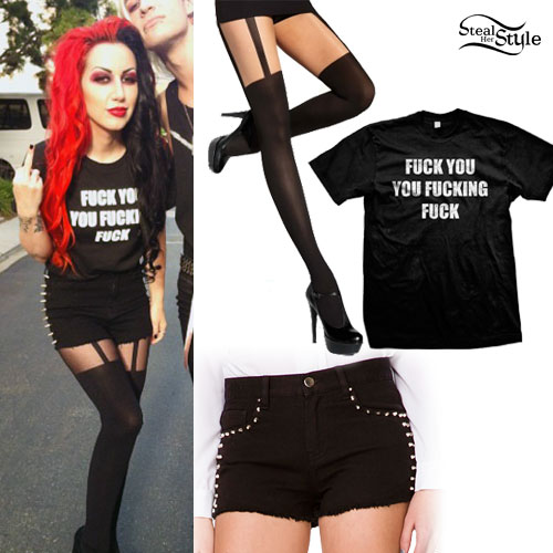 Ash Costello: Fuck You Tee, Spike Shorts