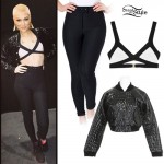 Jessie J: Patent Bomber, Bra Top, Riding Pants