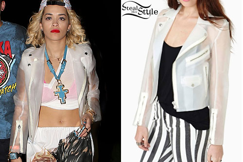 Rita Ora: White Rubber Jacket