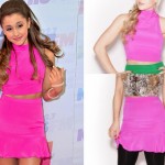 Ariana Grande: Pink Turtleneck Crop Top & Skirt