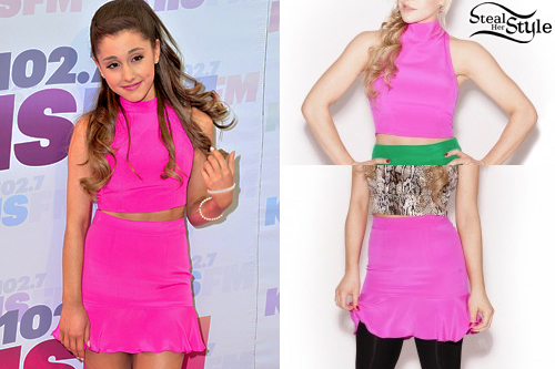 Ariana Grande: Pink Turtleneck Crop Top & Skirt