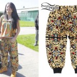 Becky G: Black & Gold Print Jewel Pants
