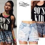 Cassie: 90s Kid Tank Top, Flag Pocket Denim Shorts