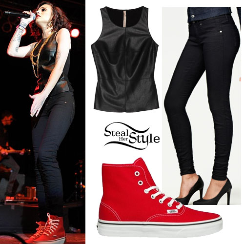 Cher Lloyd: Red Skinny Jeans Outfit