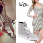 Jessica Sanchez: Hooded Sweater Dress, Sneakers
