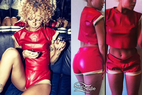 Lil Debbie: Red Pleather Tee & Shorts