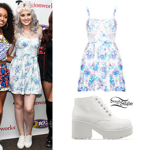 Perrie Edwards: Floral Dress, White Boots