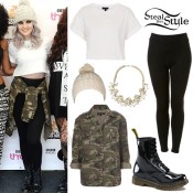 Perrie Edwards: White Crop Tee, Black Leggings | Steal Her Style