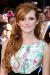 Bella Thorne Wavy Ginger Half-Up Half-Down, Sideswept Bangs Hairstyle ...