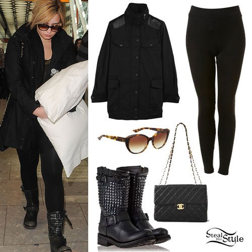 Demi Lovato: Black Jacket, Studded Boots