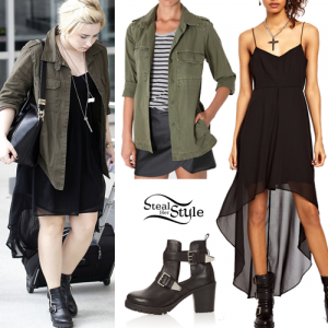 Demi Lovato: Black Dress, Army Jacket | Steal Her Style